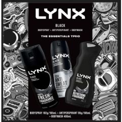 Lynx Black Trio Men's Gift Set Full-Sized Body Spray, Anti-Perspirant & Body Wash 3 Piece Set