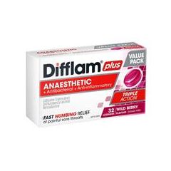 Difflam Plus Anaesthetic Sugar Free Wild Berry 32 Lozenges