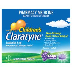 Children's Claratyne Allergy& Hayfever Relief Antihistamine Grape Flavoured Chewable Tablets 10 Pack