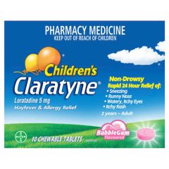 Claratyne Children's Hayfever & Allergy Relief Bubblegum Flavoured Chewable Tablets 10 Tablets