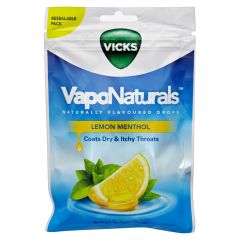 Vicks Vaponaturals Lemon Menthol Throat Lozenges Naturally Flavoured Drops Resealable Bag 19 Pack