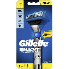 Gillette Mach3 Turbo Razor 1Handle + 2 Cartridges 1 Pack