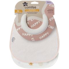 Tommee Tippee Milk Feeding Bibs, Comfeefit, Super Soft And Extra Absorbent, Adjustable And Reversible, Oexo-Tex Approved Material, Pack Of 2, Colours And Designs Vary