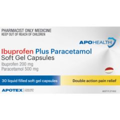 Apo Health Ibuprofen 200 mg Plus Paracetamol 500 mg Blister Pack Soft Gel 30 Capsules