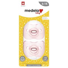 Medela Baby Soft Silicone Soother Duo In Pink 6-18 Mths