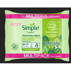 Simple Biodegradable Facial Wipes 2 X 25 Wipes