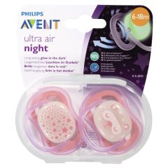 Avent Ultra Air Night Bpa Free Soother 6-18M 2 Pack