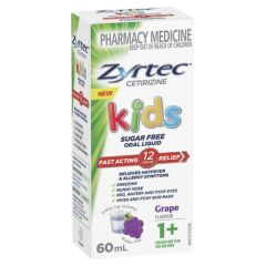Zyrtec Kids Allergy & Hayfever Antihistamine Grape Liquid 60Ml (Cetirizine)