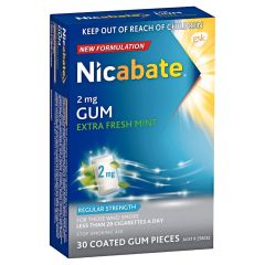 Nicabate Extra Fresh Mint Gum Quit Smoking 2mg 30 Pack