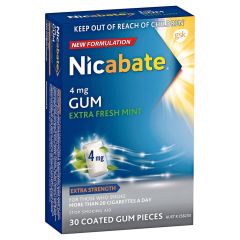 Nicabate Extra Fresh Mint Gum Quit Smoking 4mg 30 Pack