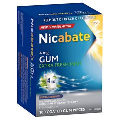 Nicabate Extra Fresh Mint Gum Quit Smoking 4mg 100 Pack