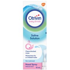Otrivin Baby & Kids Natural Nasal Spray For Relief Of Nasal Congestion And Blocked Nose, 15Ml (Sodium Chloride)