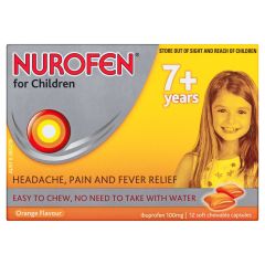 Nurofen For Children Ibuprofen 100mg 7+ Years Orange Flavour Chewable Capsules 12 Capsules