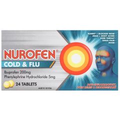 Nurofen Cold And Flu Tablets 200mg Ibuprofen /5mg Phenylephrine Hydrochloride 24 Pack