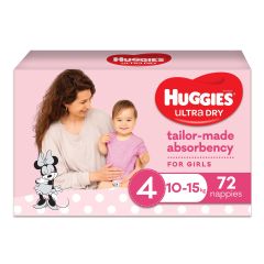 Huggies Ultra Dry Nappies Girls Size 4 (10-15Kg) 72 Pack