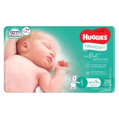 Huggies Newborn Nappies Size1 (Up To 5Kg) 28 Pack