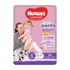 Huggies Ultra Dry Nappy Pants Girls Size 5 (12-17Kg) 26 Pack