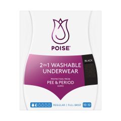 Poise Washable Underwear Black Size 10-12 1 Pair