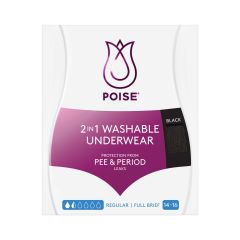 Poise Washable Underwear Black Size 14-16 1 Pair