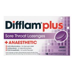 Difflam Plus Anaesthetic Sore Throat Lozenges Berry Flavour 16 Lozenges