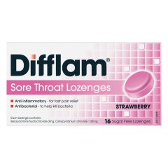 Difflam Sore Throat Lozengessugar Free Strawberry 16 Lozenges