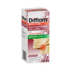 Difflam Ready To Use Sore Throat Gargle With Iodine 200 ml
