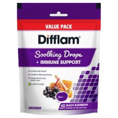 Difflam Soothing Throat Drops + Immune Support Black Elderberry Flavour Value Pack 42 Drops