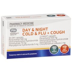 Pharmacy Health Day & Night Cold & Flu + Cough 48 Capsules (Paracetamol, Dextromethorphan,)