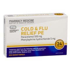 Pharmacy Health Cold & Flu Relief Pe 24 Tablets Paracetamol 500mg Phenylephrine Hydrochloride 5mg