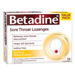 Betadine Sore Throat Lozenges Soothing Honey & Lemon Flavour 36 Pack