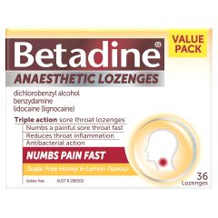 Betadine Anaesthetic Lozenges Honey & Lemon 36 Pack