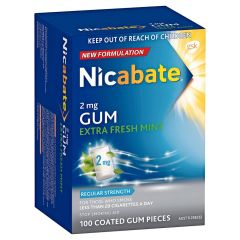 Nicabate Extra Fresh Mint Gum Quit Smoking 2mg 100 Pack