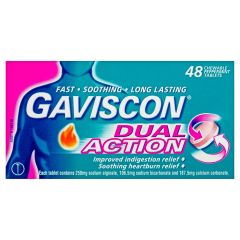 Gaviscon Dual Action Chewable Tablets Peppermint Heartburn & Indigestion Relief 48 Pack