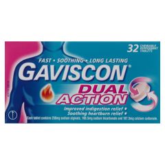 Gaviscon Dual Action Chewable Tablets Peppermint Heartburn & Indigestion Relief 32 Pack