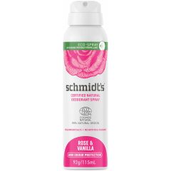 Schmidt'S Certified Naturalaerosol Deodorant Spray Rose & Vanilla 48Hr Odour Protection 115mL