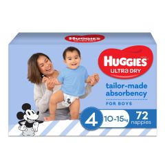 Huggies Ultra Dry Nappies, Boys, Size 4 (10-15Kg), 72 Pack (Jumbo)