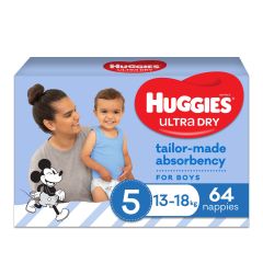 Huggies Ultra Dry Nappies Boys Size 5 (13-18Kg) 64 Pack