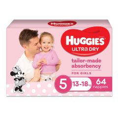 Huggies Ultra Dry Nappies Girls Size 5 (13-18Kg) 64 Pack