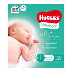 Huggies Newborn Nappies Forboys & Girls Size 1 (Up To 5Kg) 108 Pack