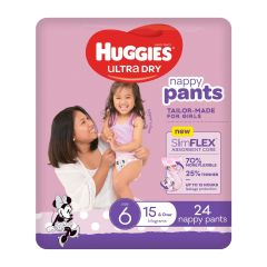 Huggies Ultra Dry Nappy Pants Girls Size 6 (15Kg+) 24 Pack