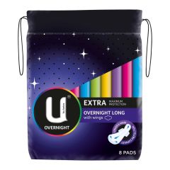 U By Kotex Extra Overnight Pads Long With Wings 8 Pack