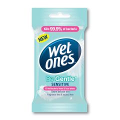 Wet Ones Be Gentle, Sensitive Antibacterial Hand & Face Wipes 15 Wipes