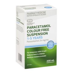 Pharmacy Health Paracetamol Suspension 1 - 5 Years 200Ml Colour Free Children