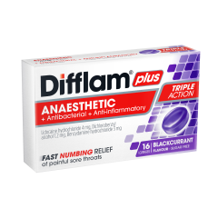 Difflam Plus Lozenge Anaesthetic Blackcurrant Sugar Free 16 Pack