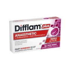 Difflam Plus Anaesthetic Sugar Free Berry 16 Lozenges