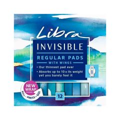 Libra Invisible Regular Pads With Wings 12 Pack