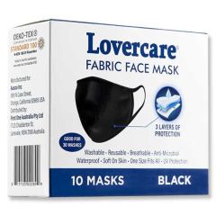 Lovercare Fabric Face Mask Black 10Pc