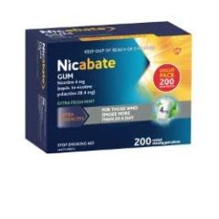 Nicabate Gum Stop Smoking Nicotine 4mg Extra Strength Extra Fresh Mint Coated Chewing Gum 200 Pack