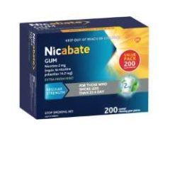 Nicabate Gum Nicotine 2mg Regular Strength Extra Fresh Mint 200 Pack