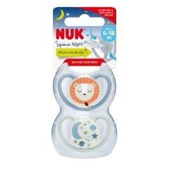 Nuk Space Night Lion Soother 6-18m 2Pk